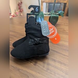 NEW Baby Girl Cute Black Bow Shimmer Zip Boots Size 6